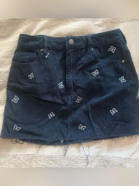 PacSun Nlack Corduroy Skirt with White Butterfly Embroidery